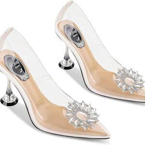 NIB. Clear Rhinestone Heels. White. Size 8.